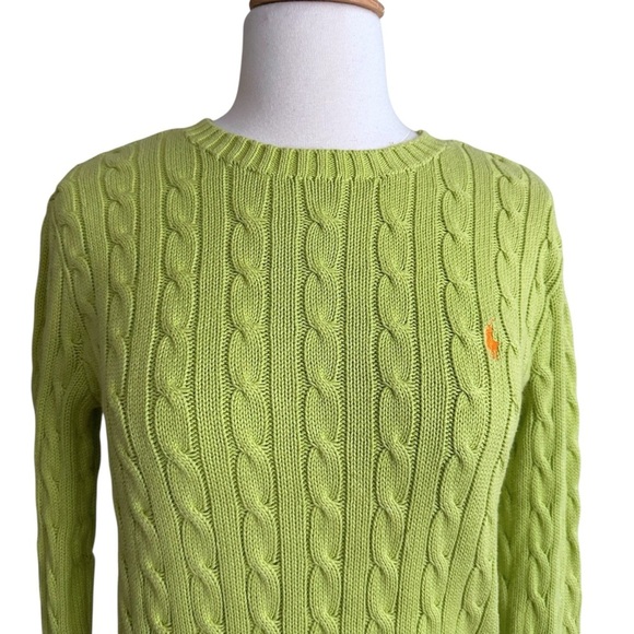 RALPH LAUREN Lime Green Cable Knit Cotton Sweater Women’s Preppy Pullover Size M - Picture 3 of 12